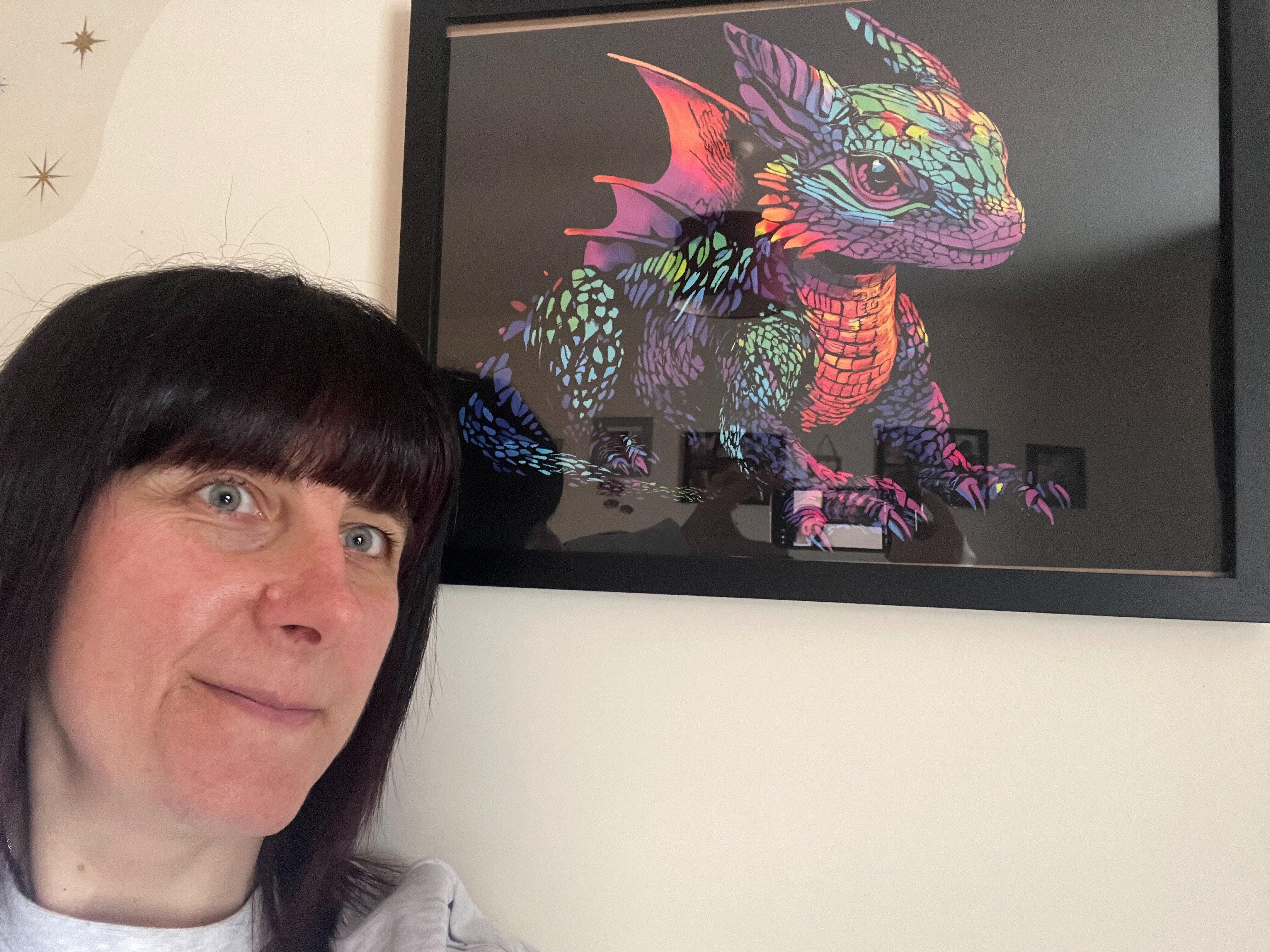 A customer photo of their finished scratch art