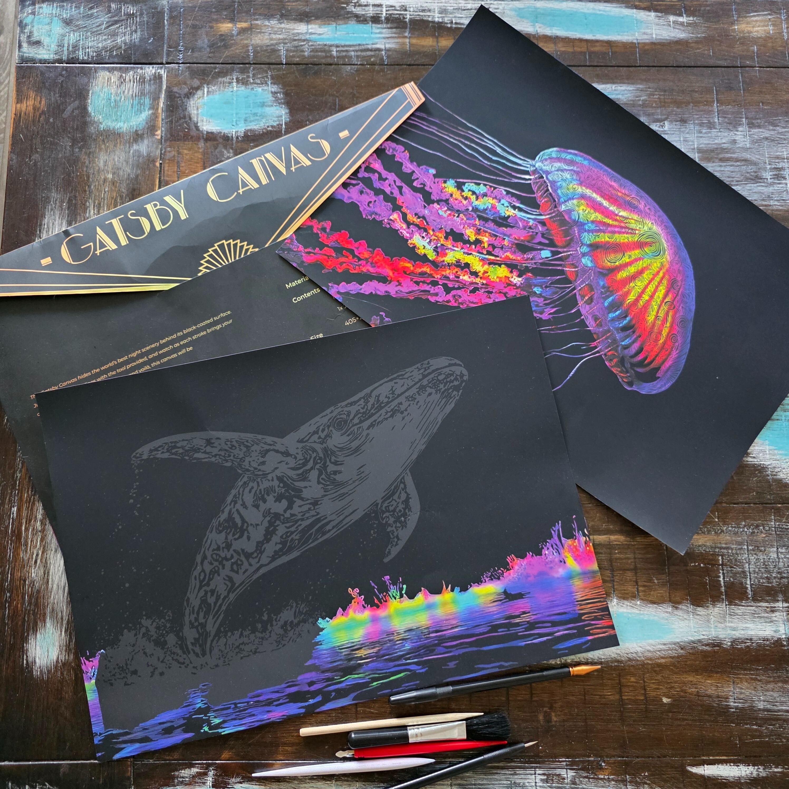 A customer photo of their finished scratch art